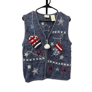 Bobbie Brooks Ladies Holiday Vest With Winter Motif Zip Front Sz M